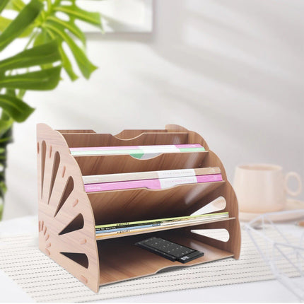 Wooden Fan-Shaped File Organizer with 5 Compartments - Wnkrs