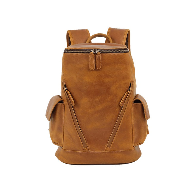Mochila de cuero de primera capa de gran capacidad para viajes de ocio para hombres
