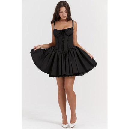 Robe mini en dentelle à bretelles spaghetti pour femme - Tenue de soirée sexy en coupe A pour printemps/été