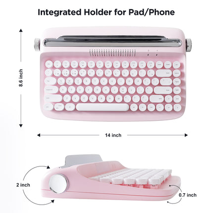 Retro Wireless Bluetooth Typewriter Keyboard with Integrated Stand