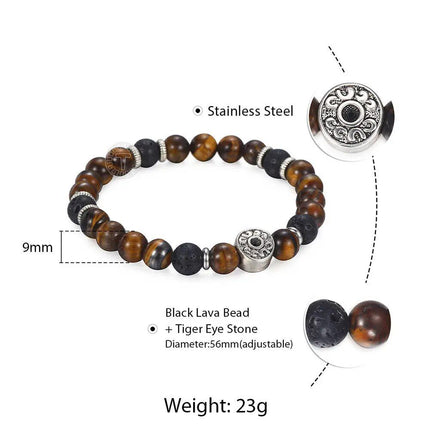 Red Tiger Eye & Black Lava Beaded Stretch Bracelet - Wnkrs