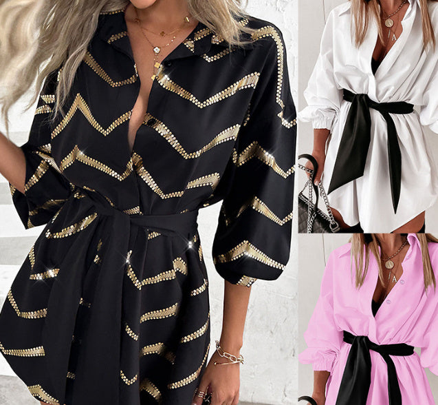 Camisa de manga larga con estampado de temperamento para mujer