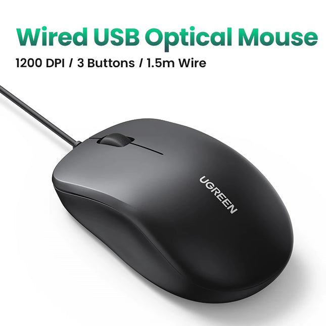 USB Wired Ergonomic Mouse with 1200 DPI and 3 Buttons for Laptops and PCs