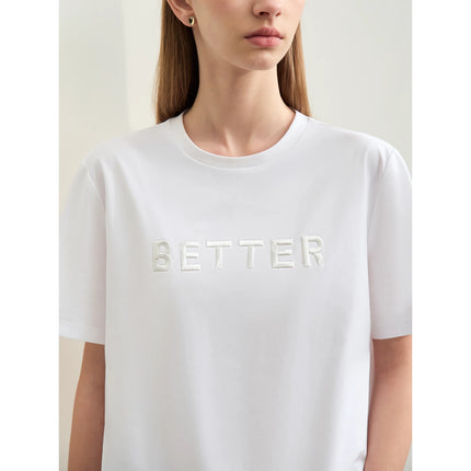 T-shirt minimaliste en coton brodé à manches courtes pour femme