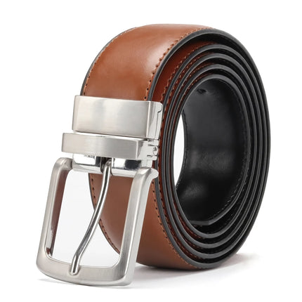 Ceinture réversible en cuir véritable pour homme avec boucle rotative – Ceinture habillée élégante en peau de vache