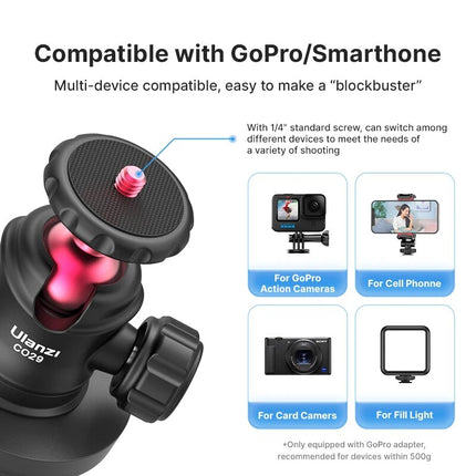 Magnetic Tripod Ball Head with Cloud Terrace Base for Action Cameras and Smartphones