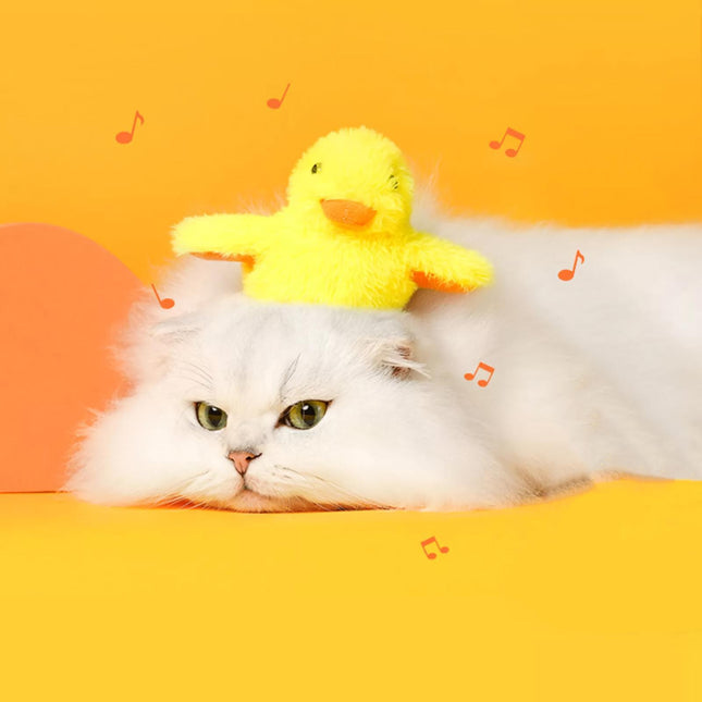 Juguete interactivo para gatos con forma de pato amarillo y sensor de vibración y peluche lavable