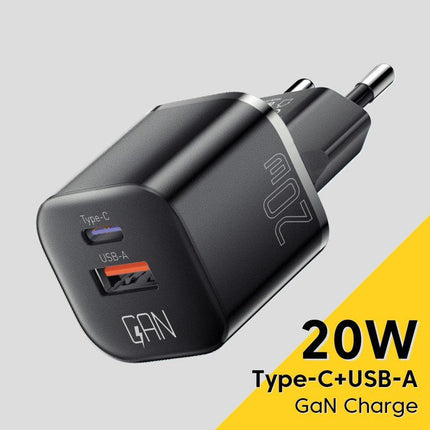 20W GaN USB-C PD Fast Charger with Dual Port QC 3.0