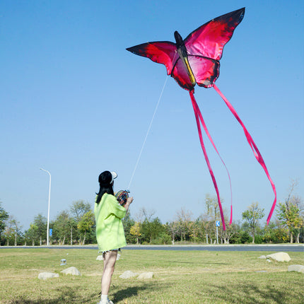 Hermosa cometa de mariposa de cristal rojo con cuerda de 100 m