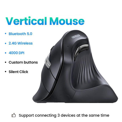 Ergonomic Vertical Wireless Mouse 4000DPI with Bluetooth & 2.4G, 6 Silent Buttons