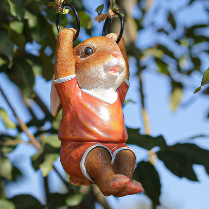 Colgante encantador de conejo para jardín: escultura de resina de animal para decoración al aire libre