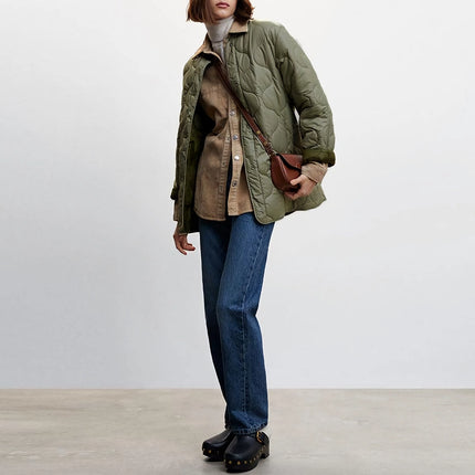 Veste matelassée boutonnée légère et chic - Manteau vert armée rétro