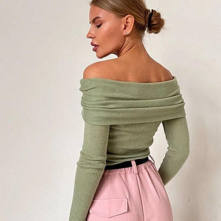 Chic Off-Shoulder Knitted Wool T-Shirt