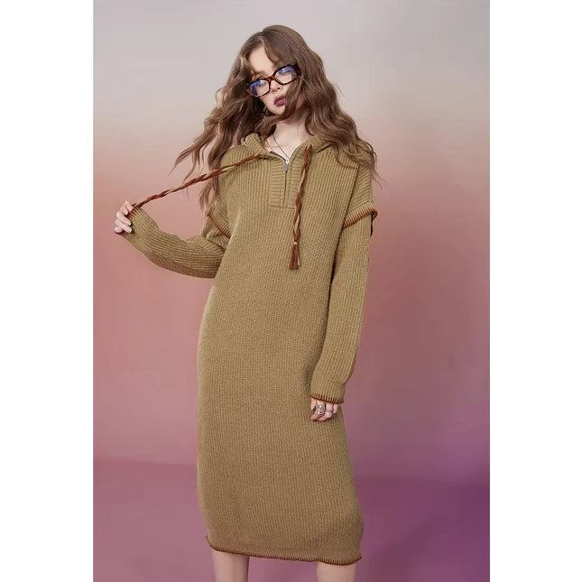 Elegant Autumn Plus Size Hoodie Knitted Dresses for Women