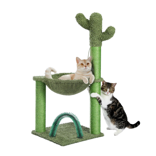 Torre de árbol para gatos con forma de cactus de 33 pulgadas con sistema de aseo automático y hamaca