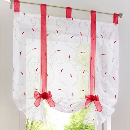 Embroidered Pastoral Adjustable Curtain Rod Ribbon Roman Window Screen - Wnkrs