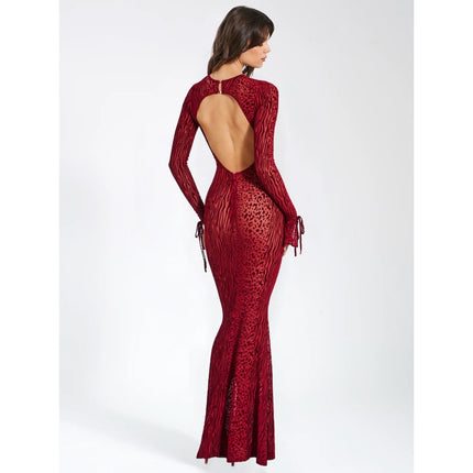 Red Striped Sexy Backless Maxi Dress for Women