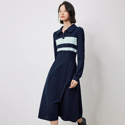 Women's Autumn Polo Collar Striped Casual Dress