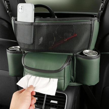 Luxury Leather Car Seat Organizer with Cup Holder & Tissue Pocket - Wnkrs