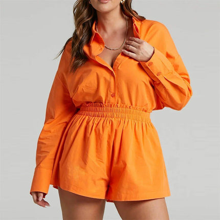 High Waist Cotton Linen Shirt and Shorts Set