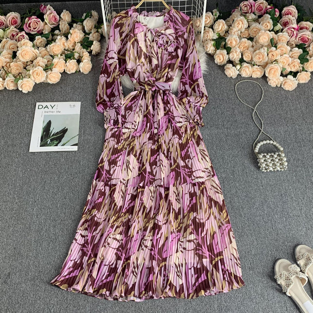 Robe de vacances en mousseline de soie super longue pour femme, taille haute, coupe ajustée, amincissante