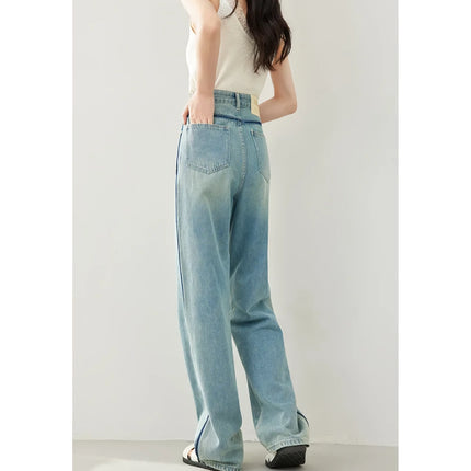 Jean baggy taille haute à jambe large pour femme