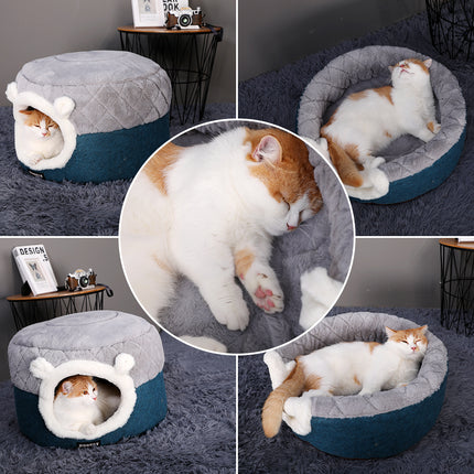 Cómoda cama y casa de felpa convertible para gatos y perros pequeños