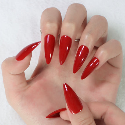 Ongles à coller glamour en stiletto rouge - Longueur moyenne