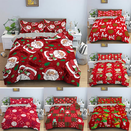 Red Cartoon Santa Claus Three-piece Digital Printing Bedspread - Wnkrs