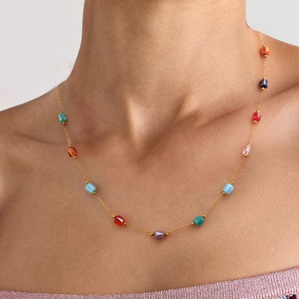 Collier étanche en acier inoxydable plaqué or 18 carats et verre mixte