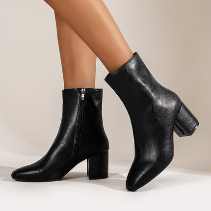 Botas de tacón alto para mujer, con cremallera lateral, talla grande, tacón grueso y punta cuadrada.