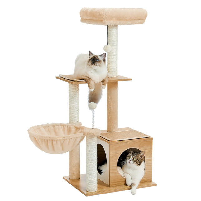 Arbre à chat moderne pour chats d'intérieur avec grand condo, hamac et perchoir supérieur confortable