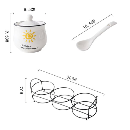 Ensemble de pots à épices en céramique avec cuillère et couvercle pour assaisonnement de cuisine