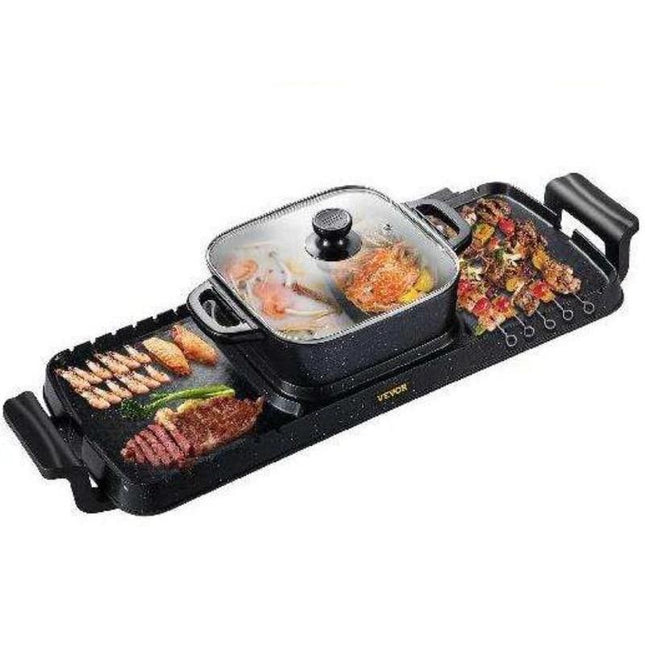 2-in-1 Electric BBQ Grill & Hot Pot - Smokeless, Detachable, Nonstick Cookware for Indoor Use - Wnkrs