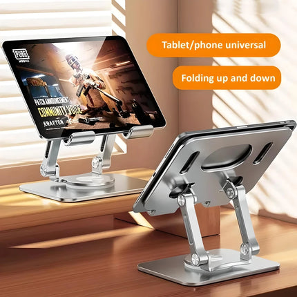 Adjustable 360° Rotating Tablet and Phone Stand - Aluminum Alloy, Foldable, Universal Compatibility