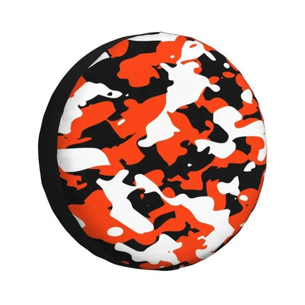 Rugged Camo Spare Tire Cover – Black Orange Camouflage Wheel Protector for Off-Road and Outdoor Vehicles - Wnkrs