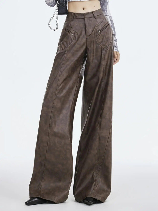 Pantalon large en similicuir pour femme