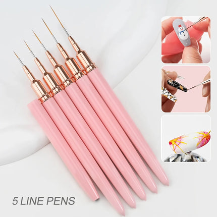 Juego de 5 pinceles ultrafinos para delinear uñas