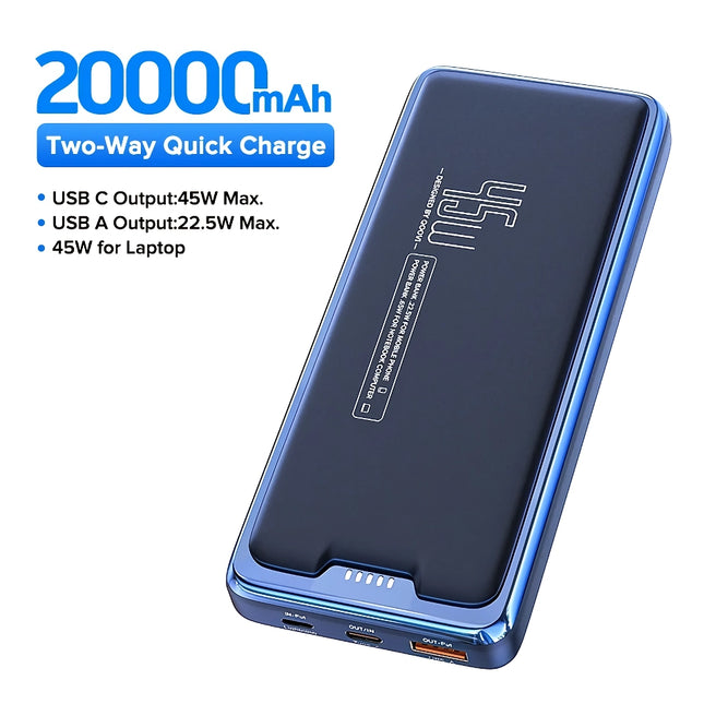 High-Capacity 20000mAh Power Bank with 45W Fast Charging for Laptops and Smartphones