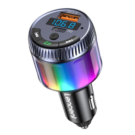 Transmetteur FM Bluetooth 5.3 avec chargeur rapide PD 30 W et QC 18 W, lumière ambiante LED