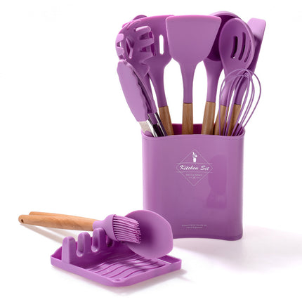 Kitchen Wooden Handle Kitchenware Set With Storage Square Bucket - Wnkrs