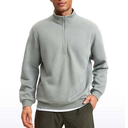 Sweat-shirt à col montant et demi-zip doublé en polaire pour homme