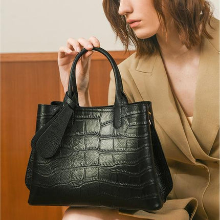 Elegante bolso de mano de piel auténtica para mujer