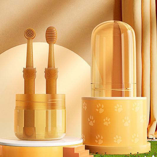 Pet Toothbrush Set with Two Head Styles and Storage Case