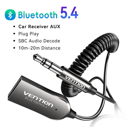 Adaptateur auxiliaire Bluetooth 5.4 Récepteur de voiture sans fil - USB vers prise jack 3,5 mm, micro mains libres