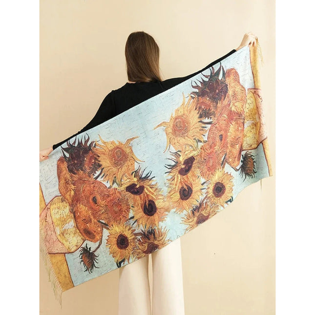 Chal de cachemira con estampado de girasoles: chal de pashmina de lujo inspirado en Van Gogh