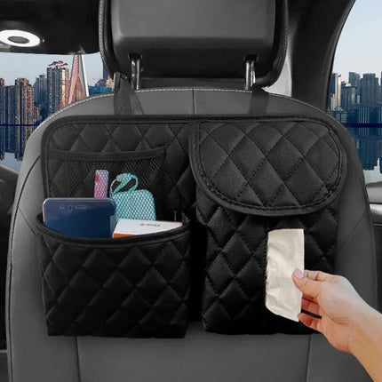 Luxury Leather Car Seat Back Organizer with Phone and Umbrella Holder - Wnkrs