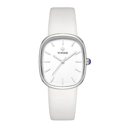 Montre à quartz de luxe avec bracelet en cuir pour femme