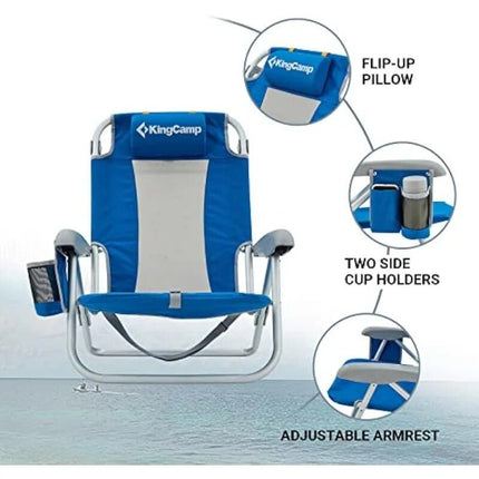 Adjustable Backpacking Aluminium Beach Chair with Cup Holder & Towel Bar - Wnkrs