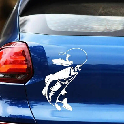 Reflective Fisherman & Fish Boat Car Decal - Waterproof PVC Vehicle Sticker - Wnkrs